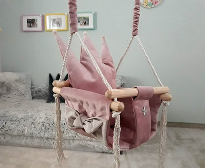 Swing with Crown Shaped Cushion - Dusty Pink