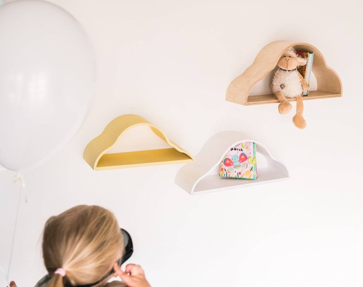 Floating Wall Shelves for Kids - Set of 3 Cloud Shaped Shelves